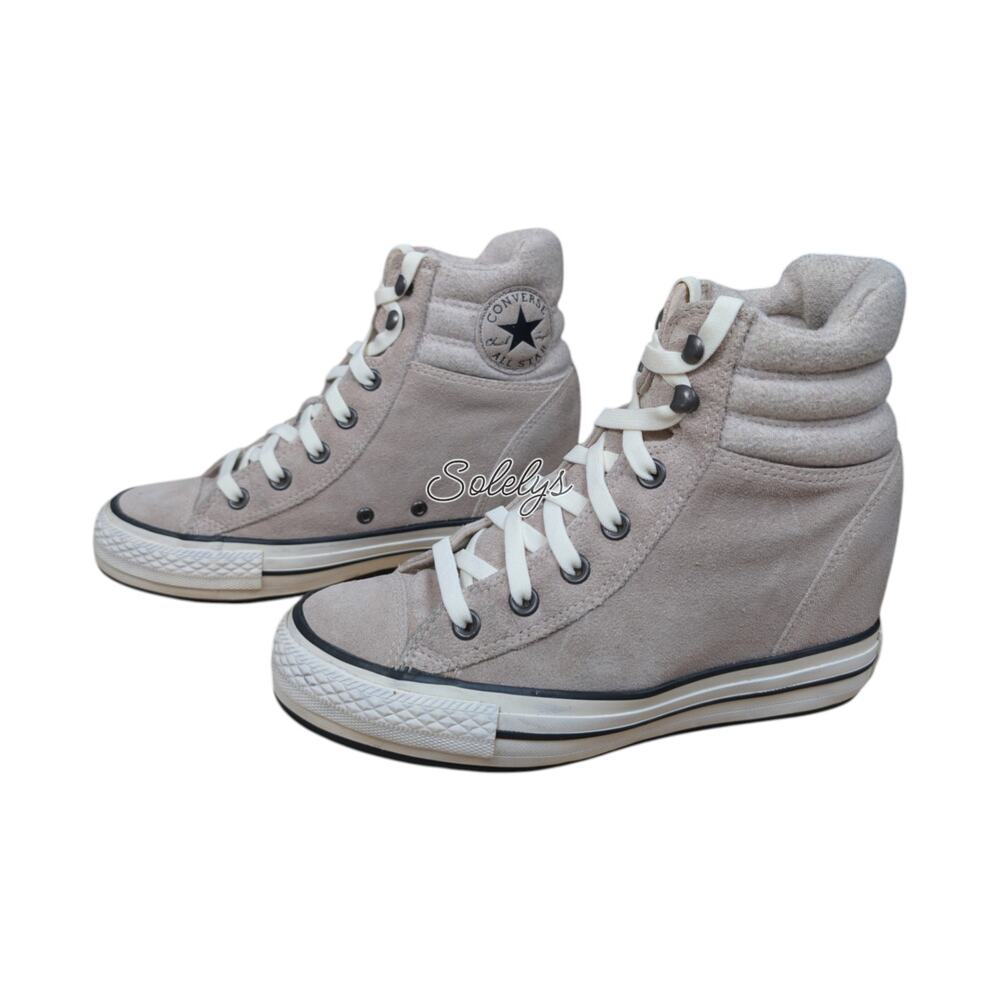 Converse 2016 Platform Plus Collar Hidden Wedge Suede High Top Gray Sneaker 8 - Picture 5 of 11